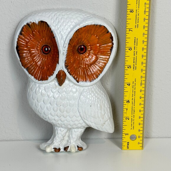 Vintage Chalkware Owl Wall Hanging White Brown 70s Boho Nature - Picture 5 of 7